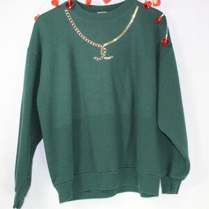 vintage green crew neck sweatshirt gold details unisex mens size large
